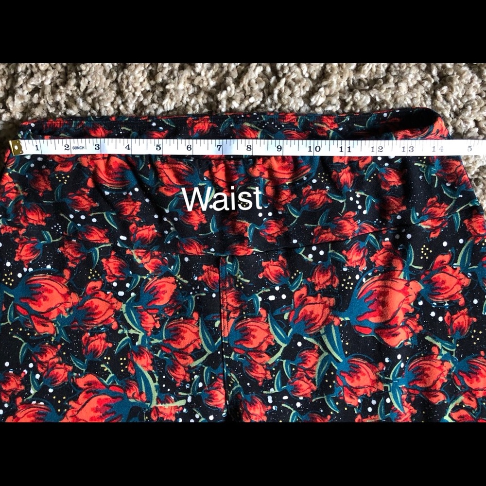 LulaRoe TC leggings; floral red orange teal black - Picture 5 of 7
